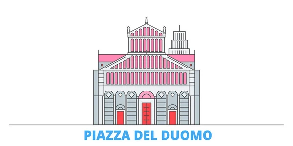 Italie, Pise, Piazza Del Duomo ligne paysage urbain, vecteur plat. Voyage ville point de repère, oultine illustration, ligne icônes du monde — Image vectorielle