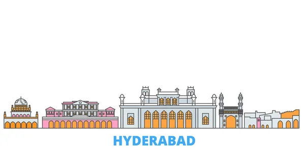 India, paisaje urbano de Hyderabad, vector plano. Monumento de la ciudad de viajes, ilustración de oultine, iconos del mundo de línea — Vector de stock