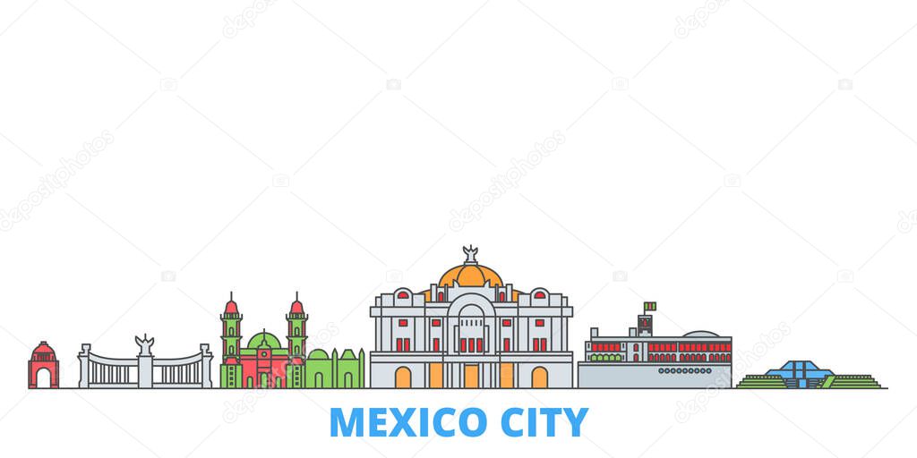 Mexico, Mexico line cityscape, flat vector. Travel city landmark, oultine illustration, line world icons