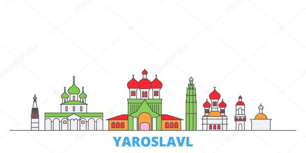 Russia, Yaroslavl line cityscape, flat vector. Travel city landmark, oultine illustration, line world icons