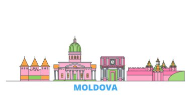 Moldova line cityscape, flat vector. Travel city landmark, oultine illustration, line world icons clipart