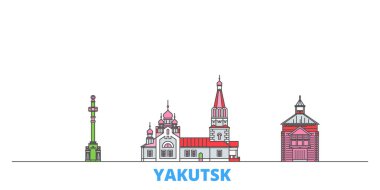 Russia, Yakutsk line cityscape, flat vector. Travel city landmark, oultine illustration, line world icons clipart