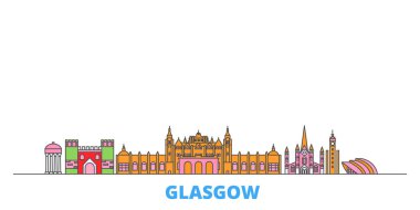 İskoçya, Glasgow City şehir sınırı, düz vektör. Seyahat şehri simgesi, oultine illüstrasyonu, çizgi dünyası simgeleri