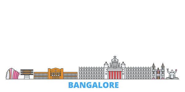 Индия, Бангалор, городской пейзаж, плоский вектор. Ориентир города путешествий, ультина иллюстрации, линии мировых икон