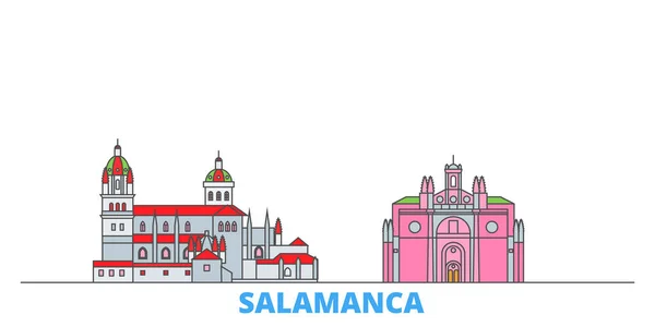 Španělsko, Salamanca line cityscape, plochý vektor. Turistické památky města, oultine ilustrace, linie světových ikon — Stockový vektor