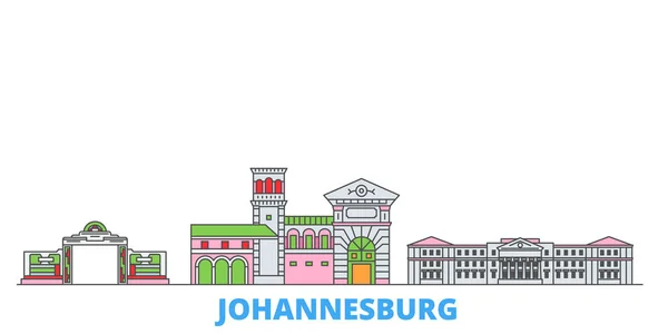 Sudáfrica, Johannesburgo paisaje urbano línea, vector plano. Monumento de la ciudad de viajes, ilustración de oultine, iconos del mundo de línea — Vector de stock