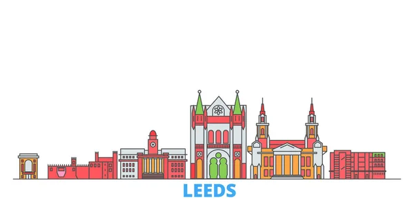 Regno Unito, Leeds line city scape, flat vector. Città di viaggio punto di riferimento, illustrazione oultine, icone del mondo linea — Vettoriale Stock