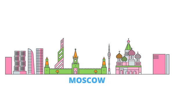 Rusia, Moscú Ciudad paisaje urbano, vector plano. Monumento de la ciudad de viajes, ilustración de oultine, iconos del mundo de línea — Vector de stock