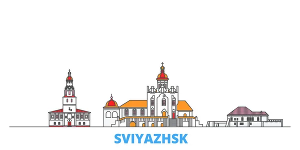 Rusia, paisaje urbano de la línea Sviyazhsk, vector plano. Monumento de la ciudad de viajes, ilustración de oultine, iconos del mundo de línea — Vector de stock