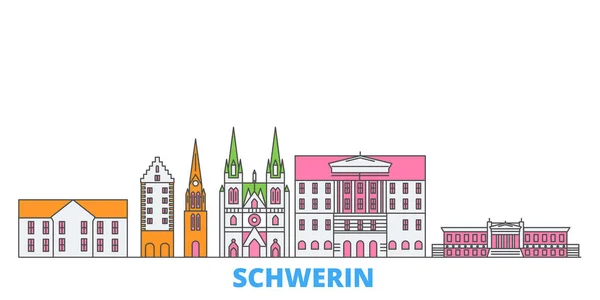 Alemania, Schwerin paisaje urbano de línea, vector plano. Monumento de la ciudad de viajes, ilustración de oultine, iconos del mundo de línea — Vector de stock