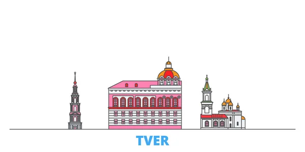 Rusia, paisaje urbano de la línea Tver, vector plano. Monumento de la ciudad de viajes, ilustración de oultine, iconos del mundo de línea — Vector de stock