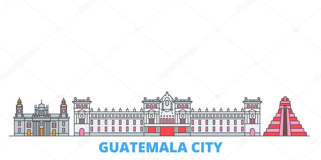 Guatemala, Guatemala City line cityscape, flat vector. Travel city landmark, oultine illustration, line world icons