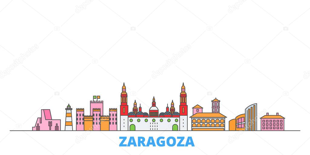 Spain, Zaragoza line cityscape, flat vector. Travel city landmark, oultine illustration, line world icons