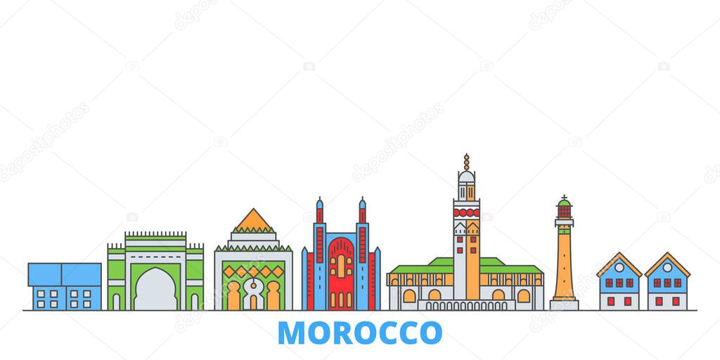 Morocco line cityscape, flat vector. Travel city landmark, oultine illustration, line world icons