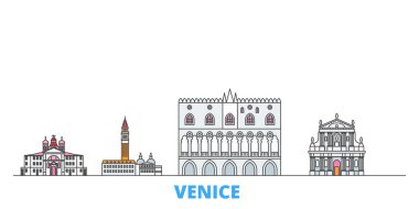 İtalya, Venice Landmark şehir merkezi, düz vektör. Seyahat şehri simgesi, oultine illüstrasyonu, çizgi dünyası simgeleri