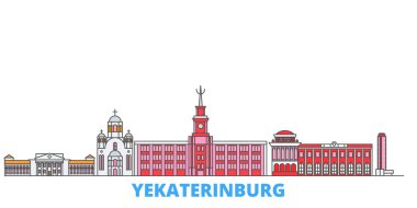 Rusya, Yekaterinburg hattı şehir merkezi, düz vektör. Seyahat şehri simgesi, oultine illüstrasyonu, çizgi dünyası simgeleri