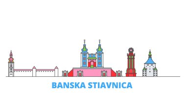 Slovakya, Banska Stiavnica hattı şehir manzarası, düz vektör. Seyahat şehri simgesi, oultine illüstrasyonu, çizgi dünyası simgeleri
