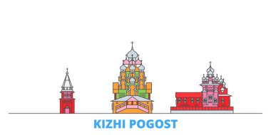 Rusya, Kizhi Pogost hattı şehir merkezi, düz vektör. Seyahat şehri simgesi, oultine illüstrasyonu, çizgi dünyası simgeleri