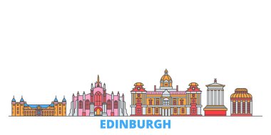 Birleşik Krallık, Edinburgh hattı şehir merkezi, düz vektör. Seyahat şehri simgesi, oultine illüstrasyonu, çizgi dünyası simgeleri