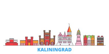 Rusya, Kaliningrad hattı şehir merkezi, düz vektör. Seyahat şehri simgesi, oultine illüstrasyonu, çizgi dünyası simgeleri