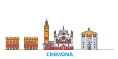 İtalya, Cremona hattı şehir manzarası, düz vektör. Seyahat şehri simgesi, oultine illüstrasyonu, çizgi dünyası simgeleri