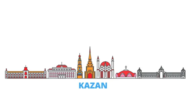 Rusia, Kazán paisaje urbano de línea, vector plano. Monumento de la ciudad de viajes, ilustración de oultine, iconos del mundo de línea — Archivo Imágenes Vectoriales