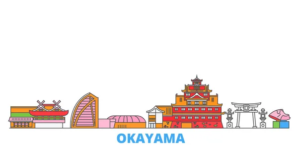 Japón, Okayama paisaje urbano de línea, vector plano. Monumento de la ciudad de viajes, ilustración de oultine, iconos del mundo de línea — Vector de stock