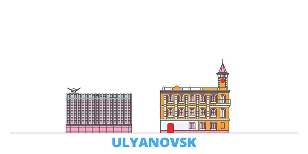 Rusia, Ulyanovsk línea paisaje urbano, vector plano. Monumento de la ciudad de viajes, ilustración de oultine, iconos del mundo de línea — Vector de stock