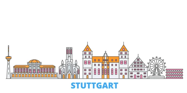 Alemania, Stuttgart paisaje urbano, vector plano. Monumento de la ciudad de viajes, ilustración de oultine, iconos del mundo de línea — Vector de stock