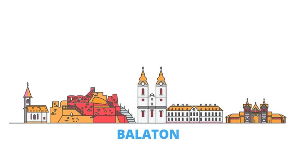 Ungarn, Balaton-Linie Stadtbild, flacher Vektor. Reise-Wahrzeichen, oultine Illustration, Linie Welt-Ikonen — Stockvektor