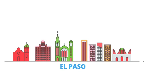 Estados Unidos, paisaje urbano de la línea El Paso, vector plano. Monumento de la ciudad de viajes, ilustración de oultine, iconos del mundo de línea — Vector de stock