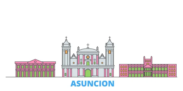 Paraguay, Asuncion Linie Stadtbild, flacher Vektor. Reise-Wahrzeichen, oultine Illustration, Linie Welt-Ikonen — Stockvektor