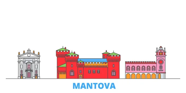 Italia, línea Mantova paisaje urbano, vector plano. Monumento de la ciudad de viajes, ilustración de oultine, iconos del mundo de línea — Vector de stock