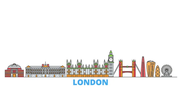 Velká Británie, londýnská městská krajina, plochý vektor. Turistické památky města, oultine ilustrace, linie světových ikon — Stockový vektor