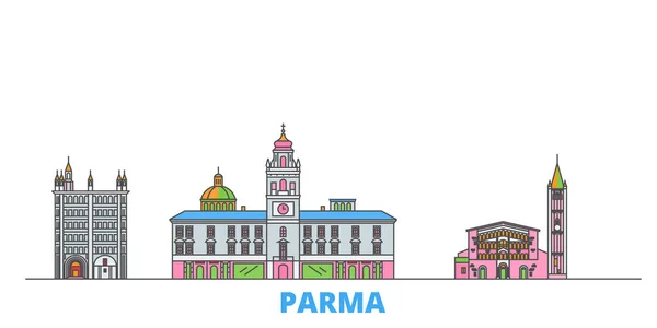 Italia, paisaje urbano de la línea Parma, vector plano. Monumento de la ciudad de viajes, ilustración de oultine, iconos del mundo de línea — Vector de stock