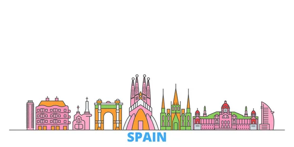 España, Barcelona paisaje urbano, vector plano. Monumento de la ciudad de viajes, ilustración de oultine, iconos del mundo de línea — Vector de stock