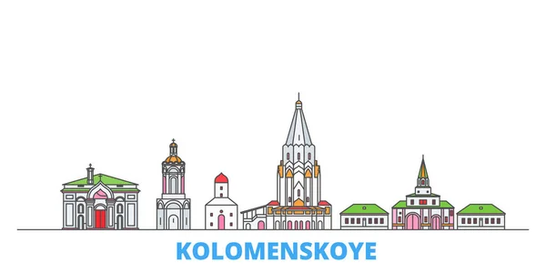 Rusia, Kolomenskoye, Iglesia de la línea de Ascensión paisaje urbano, vector plano. Monumento de la ciudad de viajes, ilustración de oultine, iconos del mundo de línea — Vector de stock