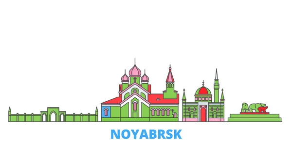 Rusia, paisaje urbano de la línea Noyabrsk, vector plano. Monumento de la ciudad de viajes, ilustración de oultine, iconos del mundo de línea — Vector de stock