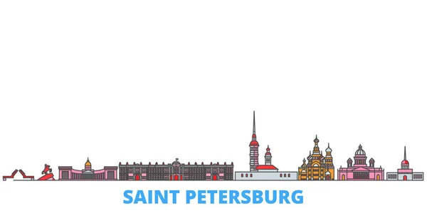 Russia, paesaggio urbano della linea di San Pietroburgo, vettore piatto. Città di viaggio punto di riferimento, illustrazione oultine, icone del mondo linea — Vettoriale Stock