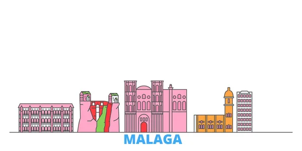 Spanyolország, Malaga vonali városkép, lapos vektor. Utazási város mérföldkő, oultine illusztráció, vonal világ ikonok — Stock Vector