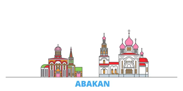 Rusia, paisaje urbano de la línea Abakan, vector plano. Monumento de la ciudad de viajes, ilustración de oultine, iconos del mundo de línea — Vector de stock