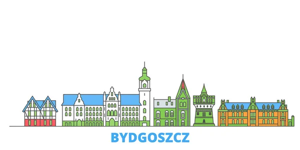 Pologne, Bydgoszcz ligne paysage urbain, vecteur plat. Voyage ville point de repère, oultine illustration, ligne icônes du monde — Image vectorielle