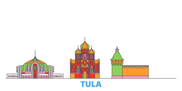 Rússia, paisagem urbana da linha Tula, vetor plano. Viagem cidade marco, ilustração oultine, ícones do mundo de linha —  Vetores de Stock