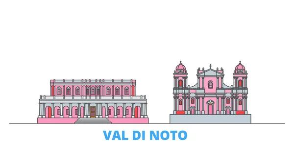 Itália, Val Di Noto linha cityscape, vetor plana. Viagem cidade marco, ilustração oultine, ícones do mundo de linha — Vetor de Stock