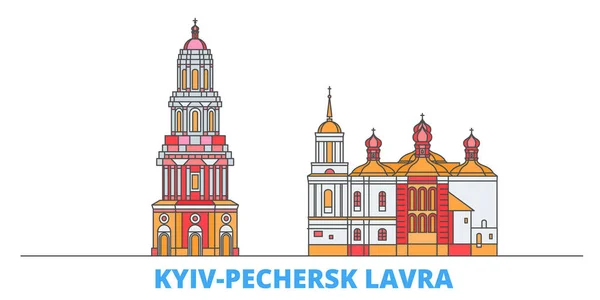 Ουκρανία, Κίεβο, Pechersk Lavra γραμμή αστικό τοπίο, επίπεδη διάνυσμα. Ταξίδι πόλη ορόσημο, oultine εικονογράφηση, παγκόσμια εικονίδια γραμμή — Διανυσματικό Αρχείο