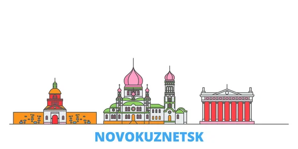 Oroszország, Novokuznetsk vonal városkép, lapos vektor. Utazási város mérföldkő, oultine illusztráció, vonal világ ikonok — Stock Vector