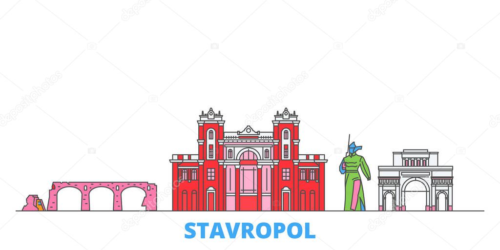 Russia, Stavropol line cityscape, flat vector. Travel city landmark, oultine illustration, line world icons