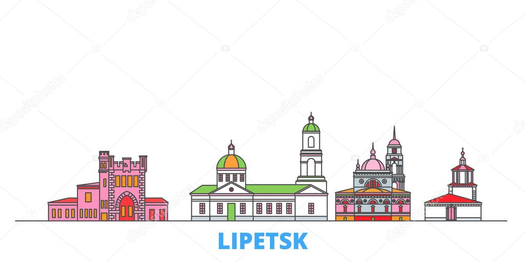 Russia, Lipetsk line cityscape, flat vector. Travel city landmark, oultine illustration, line world icons