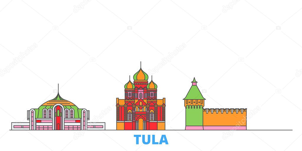 Russia, Tula line cityscape, flat vector. Travel city landmark, oultine illustration, line world icons