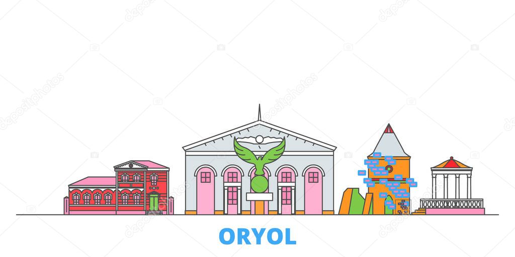 Russia, Oryol line cityscape, flat vector. Travel city landmark, oultine illustration, line world icons